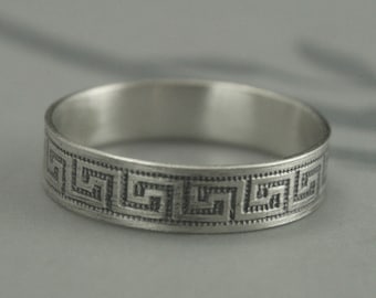 Greek Key Ring--Sterling Silver Wedding Band--Grecian Maze Design Band--Greek Fret Band--Meander Band--Ancient Greece Ring