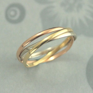 18K Tricolor Rolling Ring Gold Roller Band Massiv 18K Gold Einzigartige Ehering Dreifach Interlocking Ring Gold Fidget Ring Multi Color Ring