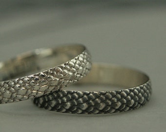 Snakeskin Band--Silver Dragon Scales Ring--Dragon Scale Band--Snake Skin Ring--Reptile Ring--Fantasy Ring--Fantasy Wedding Band