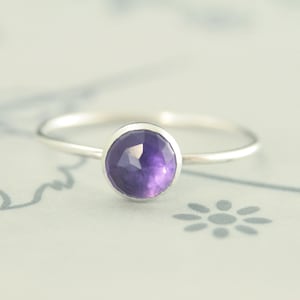 Amethyst Stackable Ring Gem Candy 6mm Rose Cut Amethyst Minimalist Stacking Ring February Birthstone Ring Bezel Set Amethyst Ring Purple