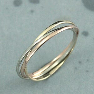Thin Rolling Ring 1mm by .5mm Bands Super Skinny Minnie Rings 10K Tri Color Rolling Ring Interlocked Rings Triple Rings Spinning Rings