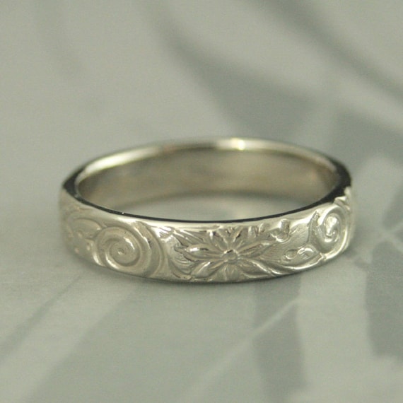White gold floral wedding best sale band
