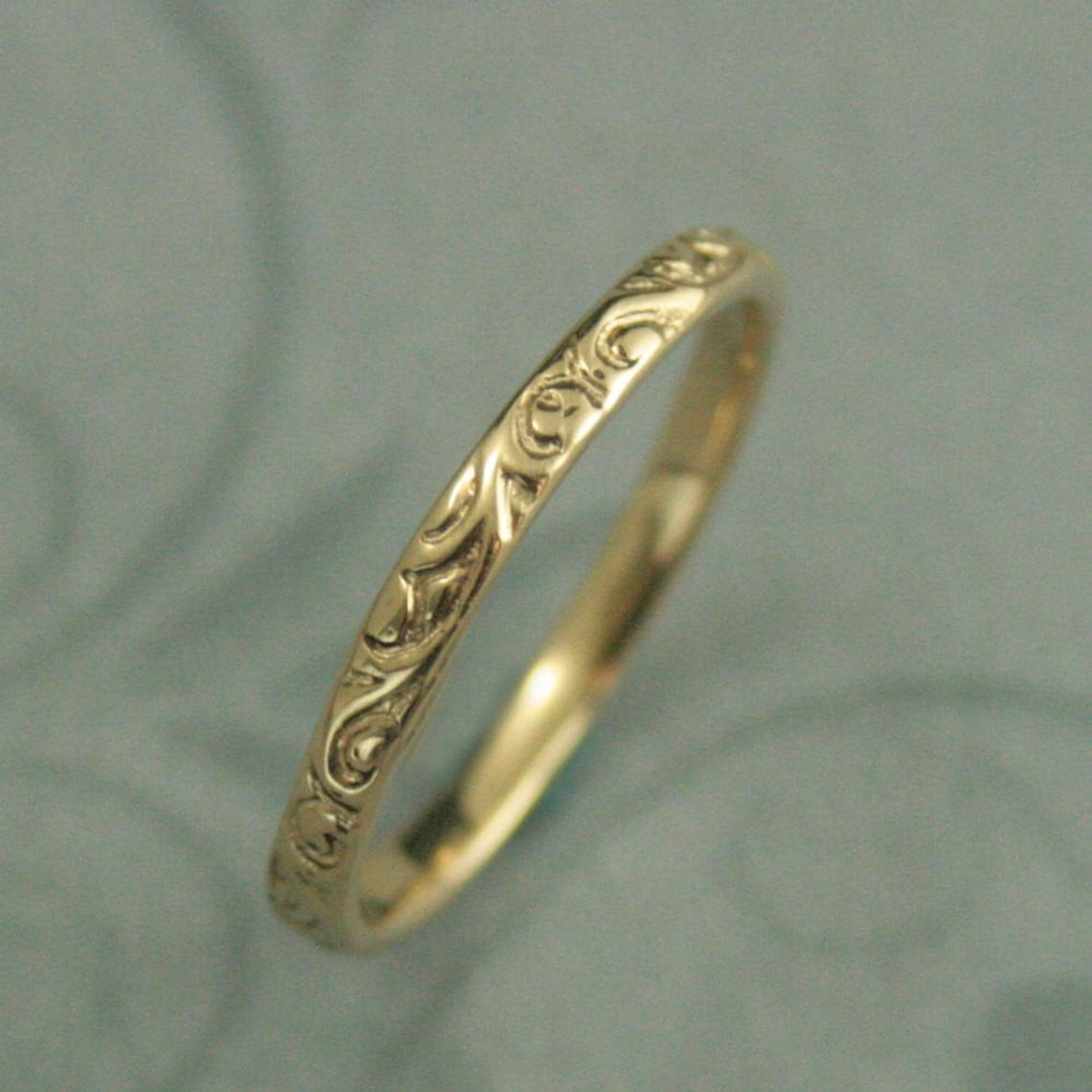 Rose Gold Patterned Wedding Band Women's Red Gold Band 14K Etsy