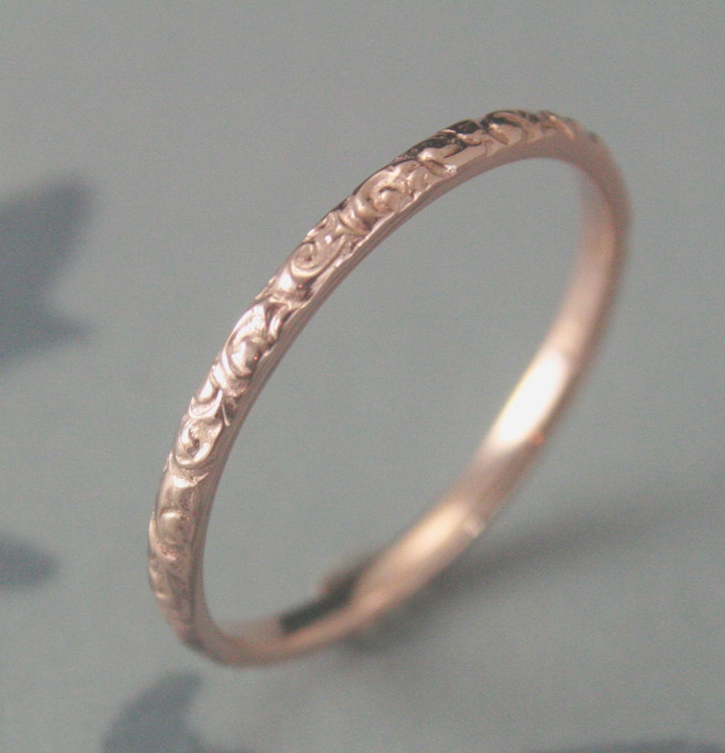 Thin Rose Gold Wedding Ring14K Rose Gold Rococo in the Disco Wedding BandSolid 14K Gold Swirl Patterned Ring Custom made in YOUR Size image 2