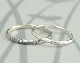 Little Bamboo Stacking Ring--Solid 925 Sterling Silver Stacking Ring--Branch Ring--Twig Ring--Organic Textured Silver Wedding Band--Handmade