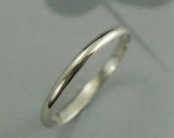 White Gold 2mm Women's Wedding Band--Thin 10K Gold Band--Solid 10K White Gold Band--Hand Made Wedding Ring--White Gold Half Round Band