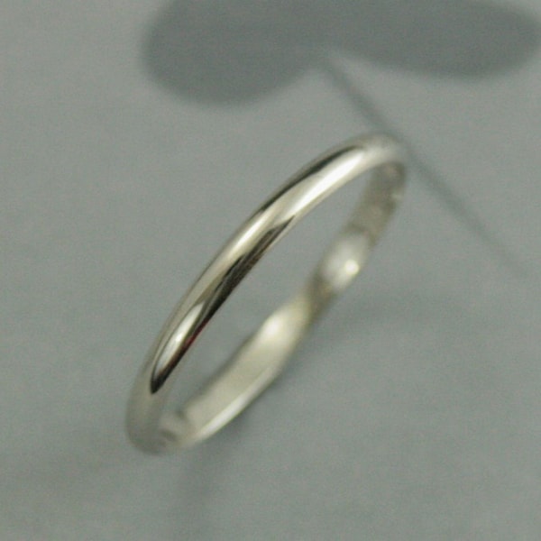 White Gold 2mm Women's Wedding Band--Thin 10K Gold Band--Solid 10K White Gold Band--Hand Made Wedding Ring--White Gold Half Round Band