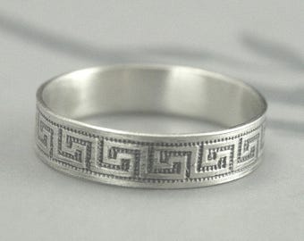 Porte-clés grec--alliance en argent sterling--anneau de conception labyrinthe grec--anneau de frettes grec--anneau de méandres--anneau de la Grèce antique