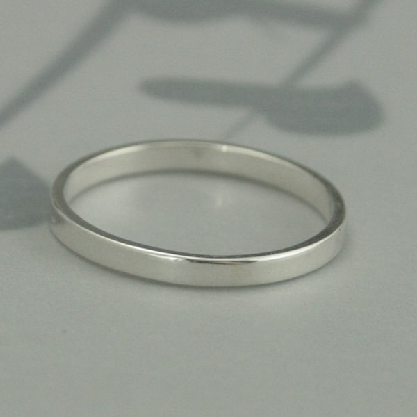 Thin Silver Band--2mm Wide Straight and Narrow--Women's Wedding Band--Flat Edge Silver Band--Solid Sterling Silver Ring--Modern Wedding Ring