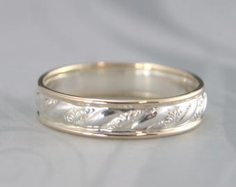 Two Tone Ring Silver and Gold Wedding Band Touch of Gold Wide Versailles Band Unique Wedding Ring Men's Silver and Gold Ring Women's Band