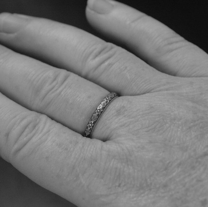 Silver Wedding Ring for Women Patterned Band Wedding Women's Silver Ring Renaissance Band Stacking Ring Milgrain Wedding Band Milgrain Ring image 5