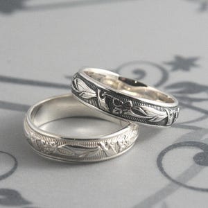 Vintage Style Ring Lily Nouveau Ring Men&#39;s Wedding Band Art Deco Ring Solid Silver Band Women&#39;s Wedding Ring Patterned Ring Floral Band