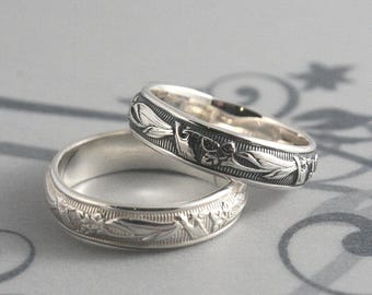 Vintage Style Ring Lily Nouveau Ring Men's Wedding Band Art Deco Ring Solid Silver Band Women's Wedding Ring Patterned Ring Floral Band