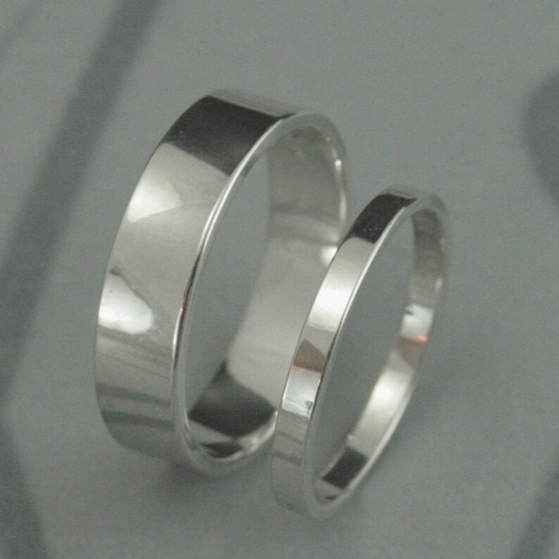 Solid 14K White Gold Flat Modern Wedding Band Setstraight Etsy