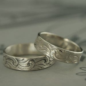 Great Wave Ring Silver Patterned Band Tsunami Ring Art Deco Ring Scroll ...