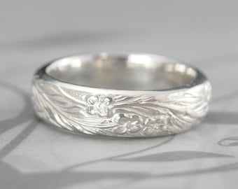 Anello A Fascia In Argento 925 Con Fiori Incisi – Fatto A Mano In Thailandia – Design Floreale Ossidato – Regalo Artigianale Unico