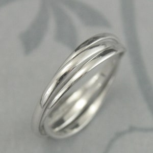 Solid 14K White Gold Rolling Ring White Gold Interlocking Ring Three 1.5mm Wide Half Round Bands Wedding Band Any Gold Color