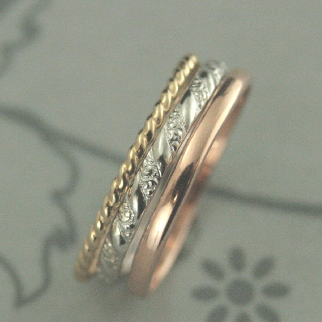 Gold Stacking Set--tricolor Ring Set--stacking Ring Set--elegant ...