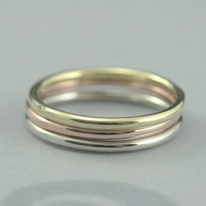 Anillo grueso enrollable redondo de 1,5 mm de diámetro, banda redonda completa, anillo de oro macizo de 14 quilates, hecho a mano, banda de calibre 14, anillo espaciador de oro, banda de ajuste cómodo. imagen 5