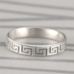 Greek Key 3.5mm Wide Band Greek to Me Sterling Silver Greek Key Patterned Wedding Band Sterling Silver Stacking Ring Patterned Band
