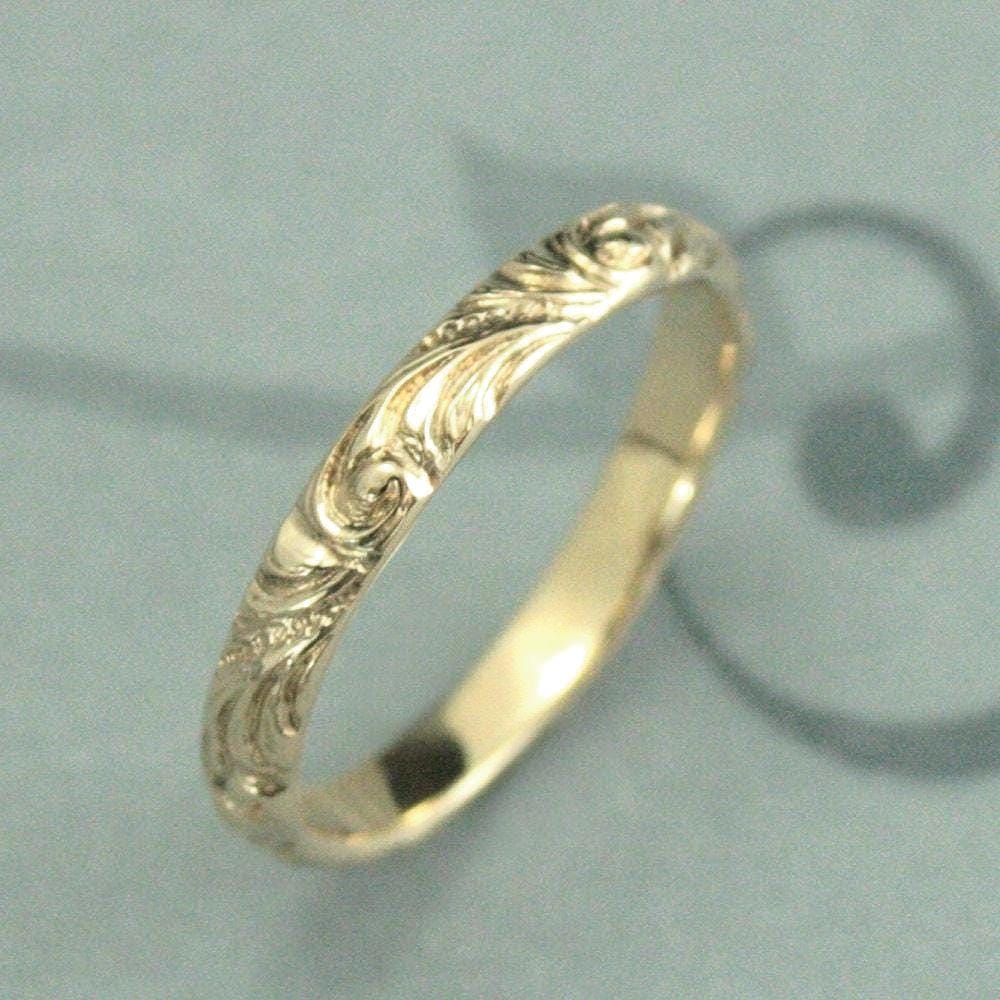 Geelgouden trouwring Florence gouden trouwring dames trouwring vintage stijl trouwring wervelend patroon band elegante jubileumring