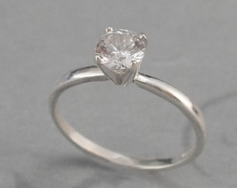 Plain Jane Faux Diamond Engagement Ring--Silver Engagement Ring--Prong Set Ring--Cubic Zirconia Engagement Ring