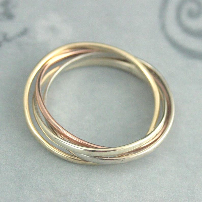 Rolling Ring Multi Color Ring Four Gold Rings 1.5mm Bands Wedding Ring 14K Gold Rings Interlocking Rings Intertwined Rings Gold image 4