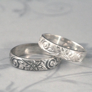 Crazy Daisy Ring Solid Sterling Silver Floral Patterned Wedding Band Floral Wedding Ring Silver Flower Ring Floral Patterned Band Flower