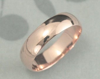Men's Wedding Ring Solid 14K Rose Gold Ring Half Round Band 6mm Wide Wedding Ring Men's Wedding Band Wide Wedding Band Rose Gold Band Solid