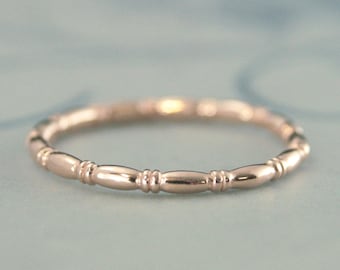 Rose Gold Ring Wedding Band Women's Gold Band  Dainty Gold Ring Stackable Gold Ring Red Gold Wedding Ring Beaded Ring Crimped Ring Solid