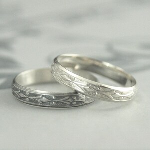 Silber Hochzeit Set Seine und Sie Eheringe Silber Eheringe Edwardian Bands Geometrische Ring Set Seine und Sie Silberringe Blazer Kunst Bild 8