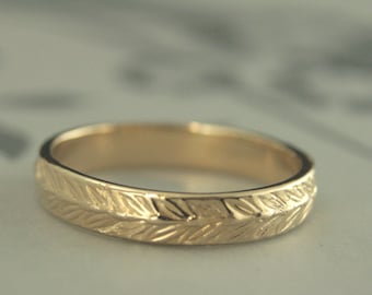 Banda estampada Anillo de bodas para hombres Anillo de bodas para mujeres Anillo de vid 14K Hoja de laurel Anillo de trigo Anillo de patrón de trigo Anillo de hoja de banda de vid