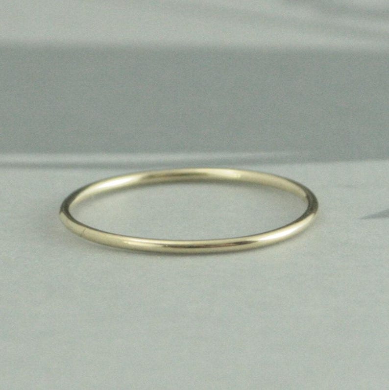 Women's Gold Wedding Band 1mm Round Gold Ring 10K Yellow Gold Ring Thin Wedding Ring Recycled Yellow Gold Handmade Wedding Band SOLID image 1
