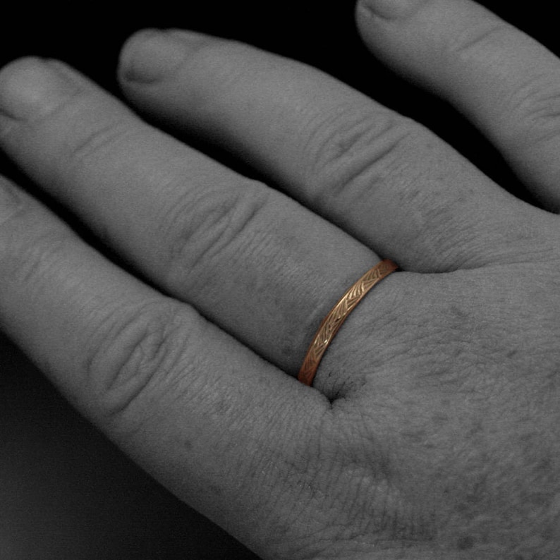 Pattern Ring 14K Rose Gold Ring Brush Strokes Band Women's Etsy