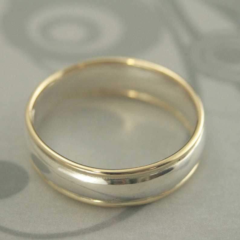 Band Comfort Fit Ring Two Tone Band Silver and Gold Ring Men\u2019s Wedding Band 6mm Wide Ring Comfortable Men\u2019s Ring Touch of Gold Band Handmade