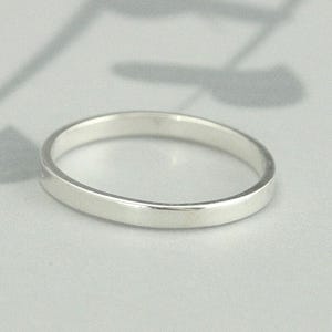 Thin Silver Band 2mm Wide Straight and Narrow Women's Wedding Band Flat Edge Silver Band Solid Sterling Silver Ring Modern Wedding Ring