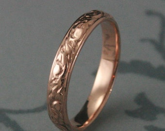 Rose Gold Wedding Ring--Going Baroque Band--14K Red Gold Ring--Swirl Design Band-Leaf Ring-Women's Wedding Band-Vine Band-Men's Wedding Ring