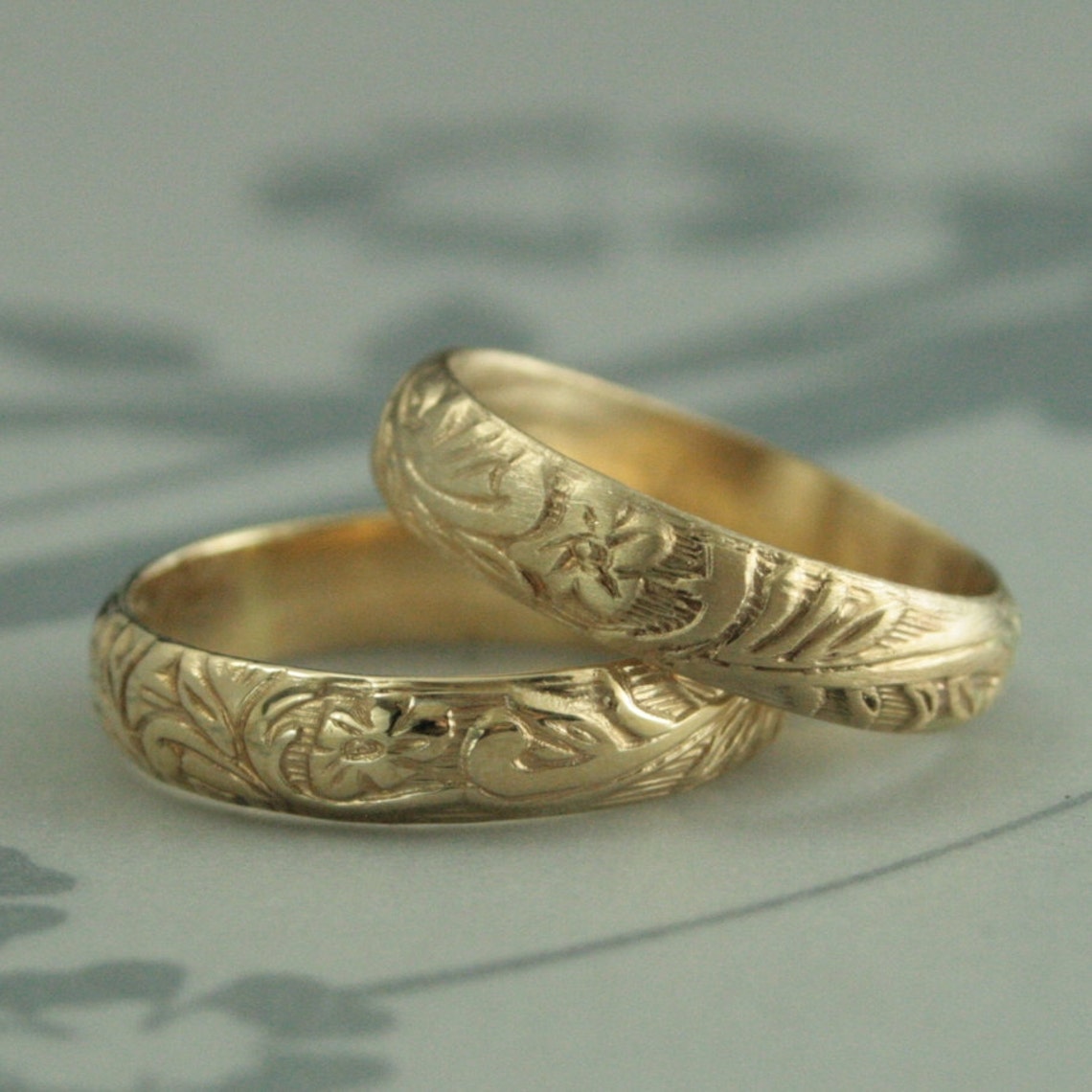 Gold Floral Wedding Bandsolid Gold Neoclassic Bandfloral | Etsy