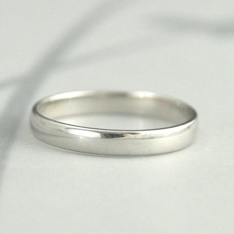 Women's Wedding Band White Gold Band 10K Gold Band Traditional Wedding Band 3mm Plain Jane Ring Low Profile Half Round Band Handmade image 1