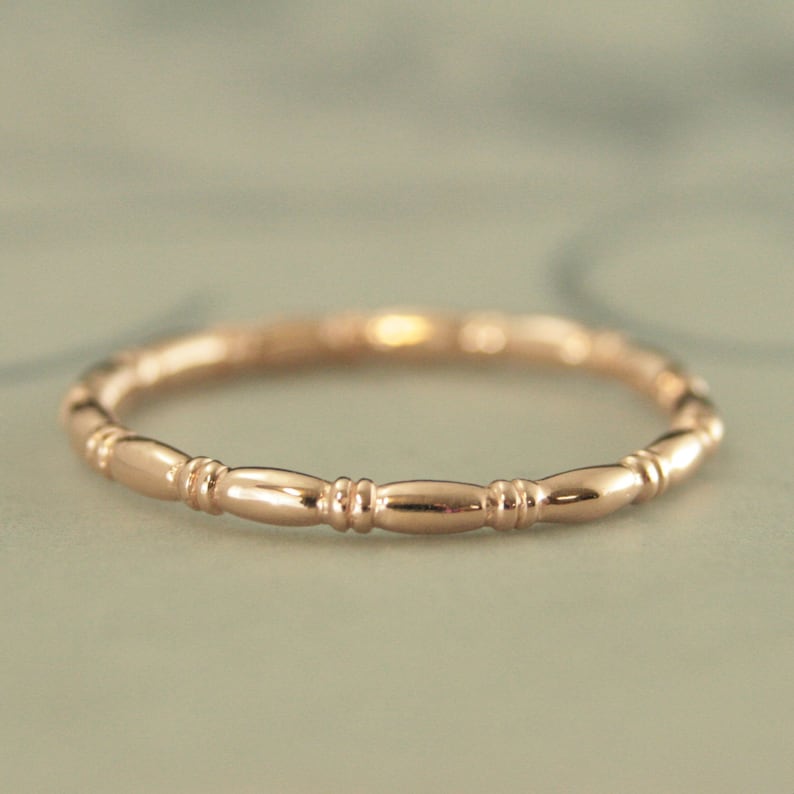 Rose Gold Ring Wedding Band Women's Gold Band Dainty Gold Ring Stackable Gold Ring Red Gold Wedding Ring Beaded Ring Crimped Ring Solid image 1