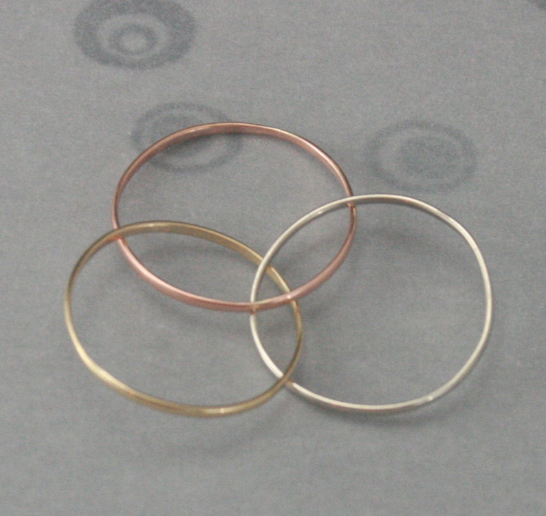 14K Super Skinny Minnie Plain Jane TriColor Rolling RingOne Each of 14K Rose, Yellow and White Gold Band image 2