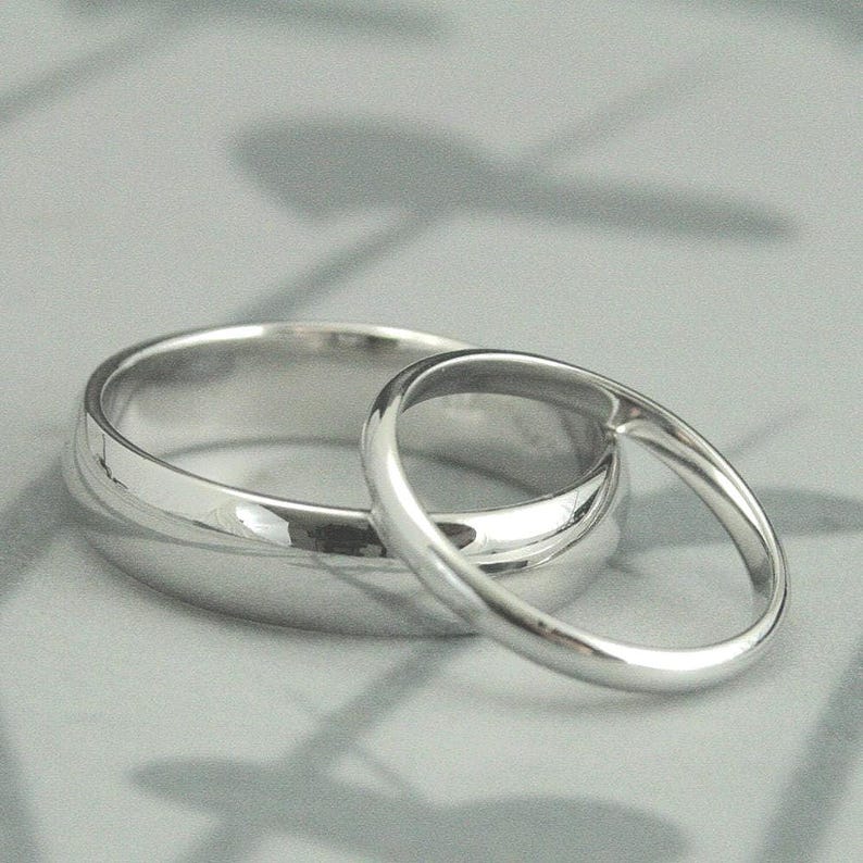 Traditional Rings~14K White Gold Bands~5mm Band~2mm Ring~Men's Wedding Band~Women's Wedding Ring~Half Round Rings~His & Hers Bands~Gold Ring image 2