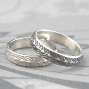 Sterling Silver Laurel Leaf Band--Solid Silver Wedding Band--Men&#39;s Patterned Band--Silver Ring--Custom made to Size