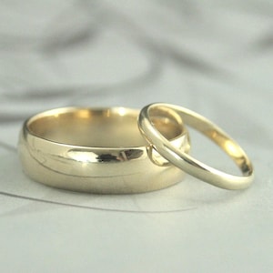 10K Gold Wedding Set Solid Gold Wedding Rings His and Hers Bands 6mm and 2mm Traditional Rounded Wedding Rings Handmade Wedding Band Set