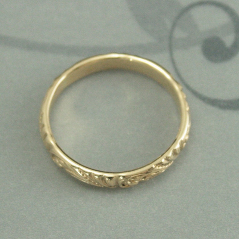 Yellow Gold Wedding Band Florence Women's Gold Wedding Ring Vintage Style Wedding Ring Swirl Patterned Band Elegant Anniversary Ring image 4