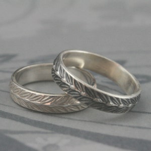 Sterling Silver Laurel Leaf Band--Solid Silver Wedding Band--Men's Patterned Band--Silver Ring--Custom made to Size