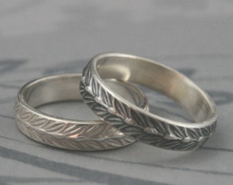Sterling Silver Laurel Leaf Band--Solid Silver Wedding Band--Men's Patterned Band--Silver Ring--Custom made to Size