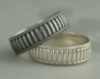 Silver Patterned Band Corinthian Band Greek Column Ring Silver Wedding Band Greek Ring Mens Wedding Band Womens Wedding Ring Milgrain Ring