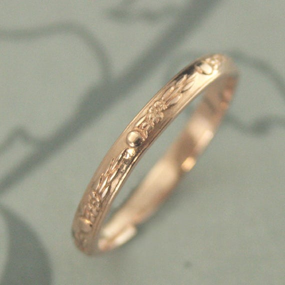 Rose Gold Wedding Band~Rose Gold Ring~Women/'s Wedding Ring~Thin Rose Gold Band~10K Gold Band~Antique Style Ring~Vintage Style Band~Rococo