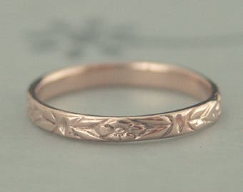 Rose Gold Wedding Band Rose Gold Women's Band 10K Gold Romance Ring Orange Blossom Pattern Vintage Style Ring Antique Style Band Red Gold